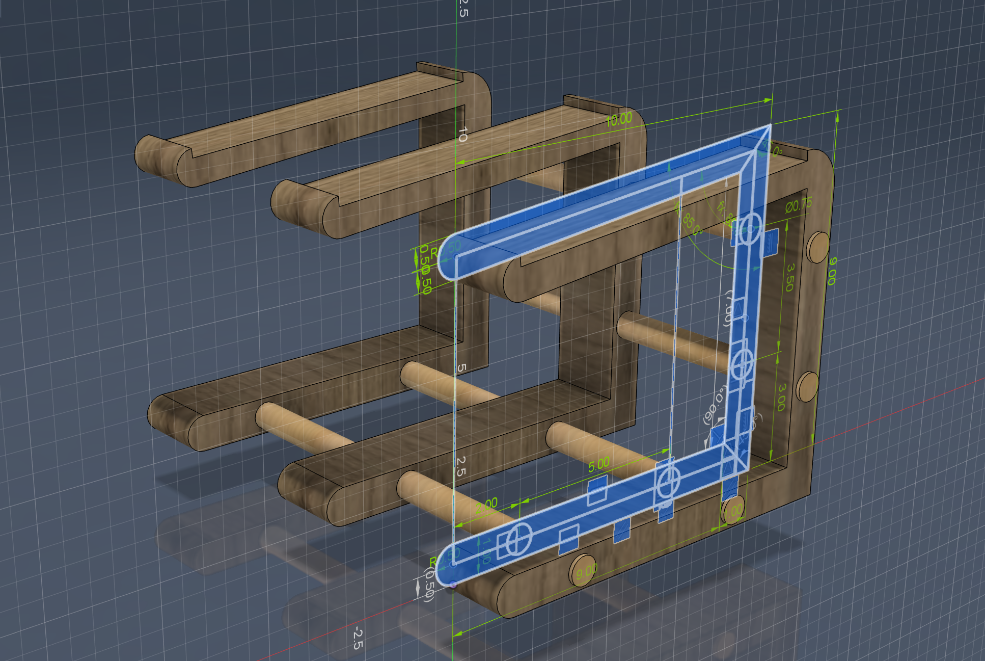 A CAD model of the laptop stand.
